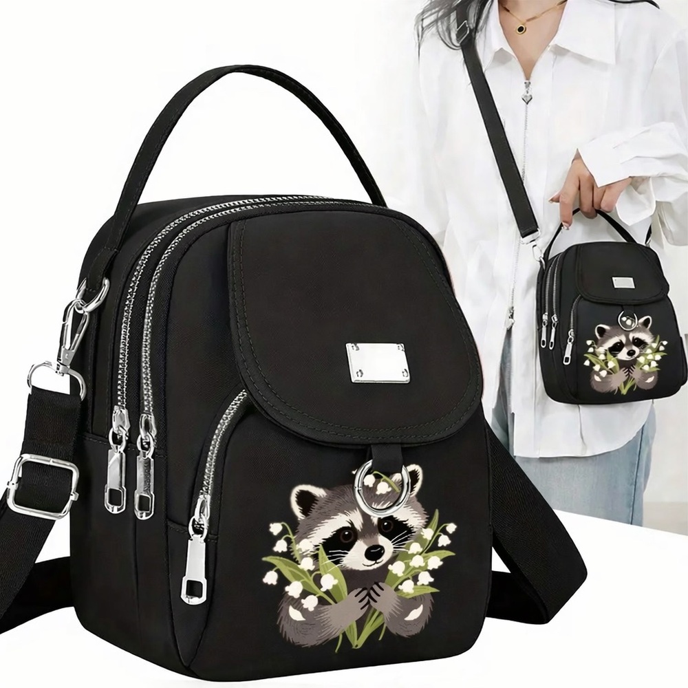 Raccoon Mini Backpack Crossbody Bag | Brand New in Bag | Black
